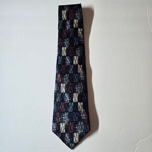 Van Heusen Silk Tie Men's Geometric Pattern Blue Burgundy Green Necktie